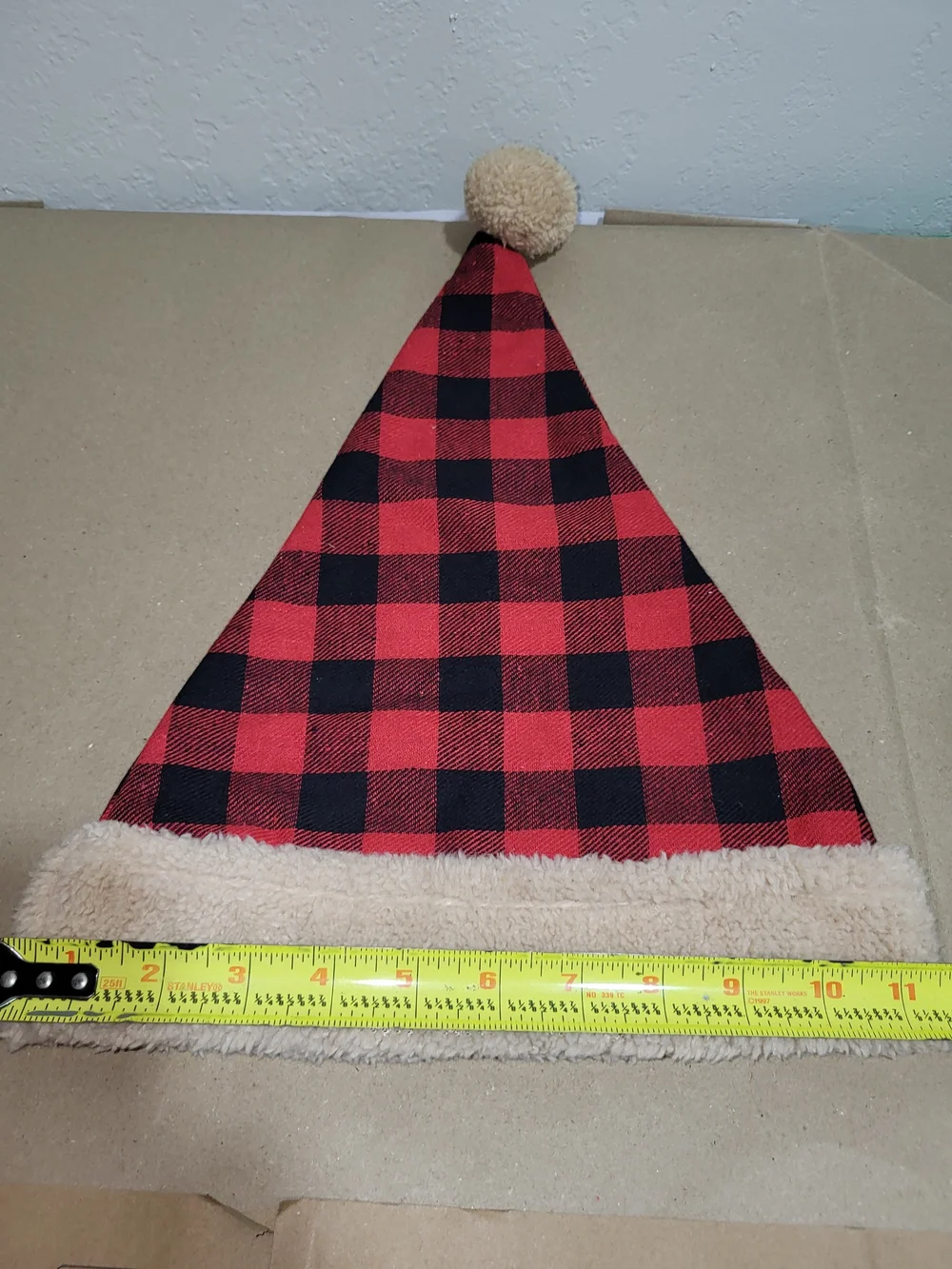 Plaid Red and Black Kids Santa Hat with Cream Trim